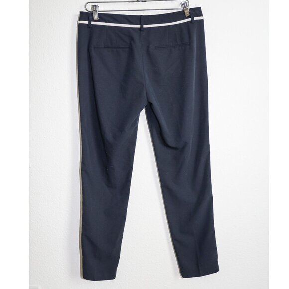 Willi Smith Navy Blue White Stripe Low Rise Trousers Size 8 Workwear Office Pant - Picture 3 of 4